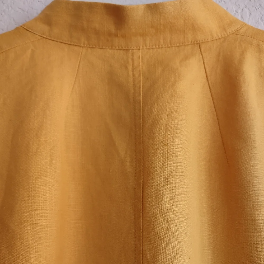 ‼️SOLD‼️ MARINA RINALDI Size US 12 Top 100% Linen Mango-Yellow Shirt Dress - Picture 6 of 16